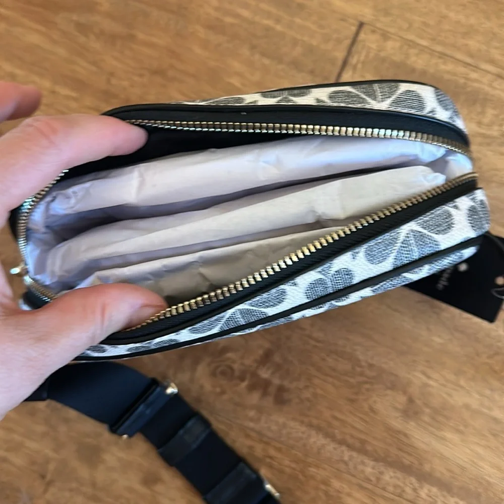 Classic signature Kate Spade belt bag spade flower NWT black grey white - Picture 3 of 6